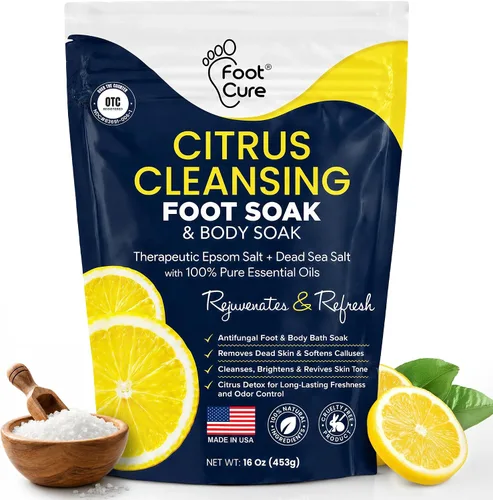 FOOT CURE Remojo de desintoxicación cítrico para pies con sales de Epsom – para callos de pies, apariencia de uñas de los dedos dañadas, pedicura