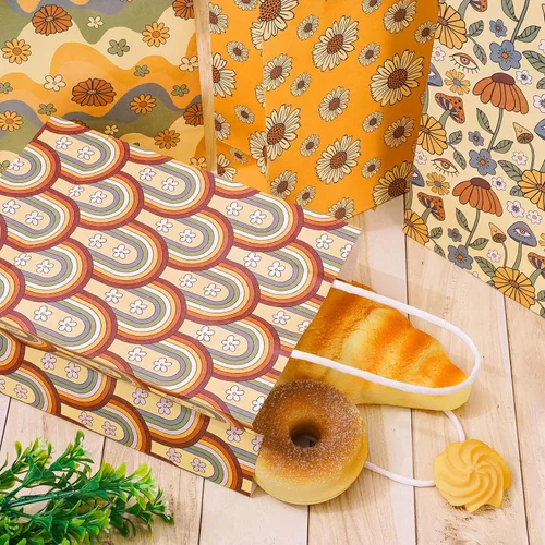 Miniatura 3 de AnyDesign 12 bolsas de regalo de papel floral bohemio retro a granel de margaritas arcoíris con asas, bolsa de dulces vintage para boda, cumpleaños