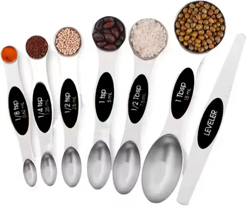 Juego de 7 cucharas medidoras magnéticas de acero inoxidable con nivelador, cucharada apilable para hornear y cocinar, accesorios de cocina para