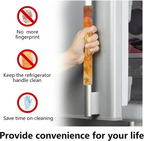 Miniatura 5 de Eionryn Fundas para manija de puerta de refrigerador con hojas caídas de arce otoñal, arces naranjas de otoño, guantes para microondas