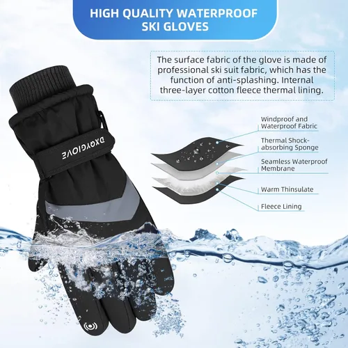 Miniatura 4 de Guantes de esquí para hombre, guantes de invierno impermeables para pantalla táctil, guantes de nieve cálidos, guantes de snowboard para hombre