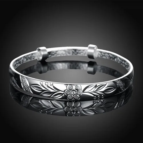 Miniatura 4 de Yuren Pulsera de plata de ley 925 tallada con flor de fu, 0.62 oz, peso 2.6 in, para regalo de boda