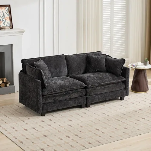 Miniatura 11 de Sofá modular negro de 111.5 pulgadas, sofás seccionales grandes de 3 plazas para sala de estar, sofá nube de tela de felpilla de gran