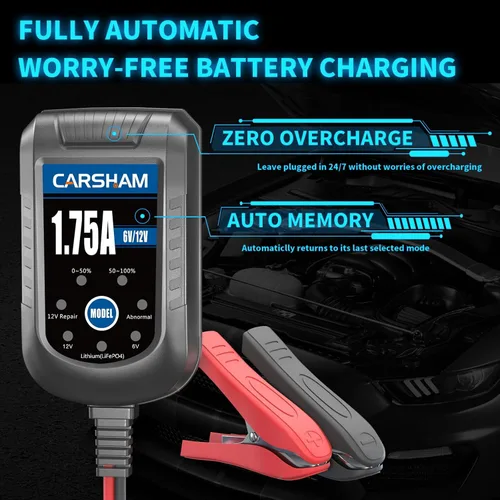 Miniatura 3 de Cargador de batería CARSHAM Trickle de 6 V 12 V, cargador de flotador inteligente, mantenedor automático para automóvil, motocicleta, cortadora
