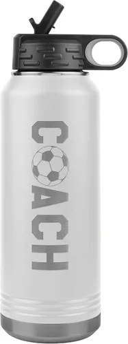Miniatura 9 de Botella de agua de entrenador de fútbol, 32 onzas, con tapa abatible de acero inoxidable grabada, con pajita, regalo de entrenador de fútbol
