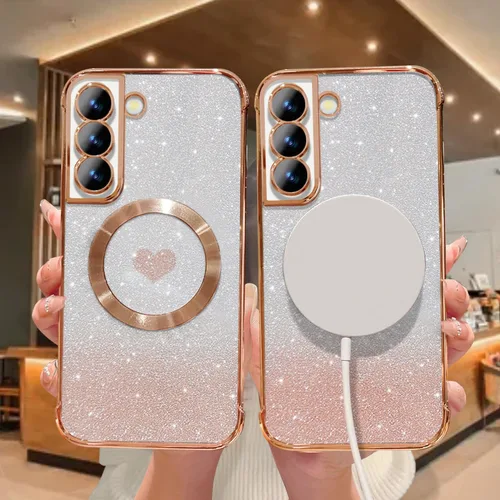 Miniatura 5 de ZONRW Funda magnética para Samsung Galaxy S22 Plus, para mujeres y niñas, chapado de lujo suave, con purpurina degradada, lindo corazón, compatible