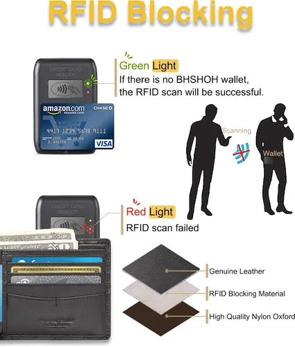 Miniatura 5 de Cartera de cadena para hombre con bloqueo RFID de cuero genuino plegable, Negro -, Classic