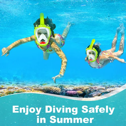 Miniatura 6 de Full Face Snorkel Mask for Kids with 180° Panoramic View, Snorkeling Set Featuring Anti-Leak and Anti-Fog Foldable Dry Top Design for Safe Verde