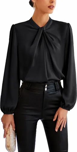 GRACE KARIN Camisas de manga larga para mujer, cuello alto, blusa casual de satén para negocios, oficina, trabajo