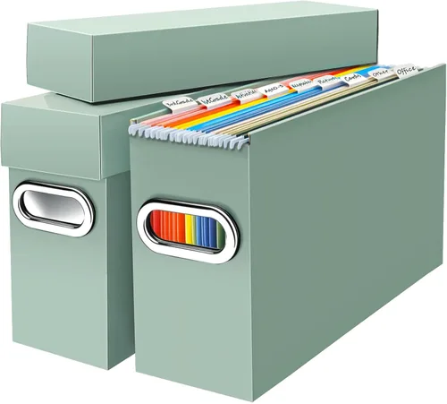Miniatura 10 de Caja organizadora de archivos con tapa y asa, cajas de almacenamiento de carpetas de archivos colgantes de cartón grueso para tamaño carta, Negro