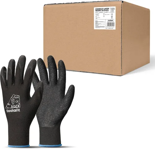 Miniatura 18 de toolant Guantes de trabajo de látex arrugado a granel, guantes de trabajo de seguridad con revestimiento de goma para hombres y mujeres, 12 pares