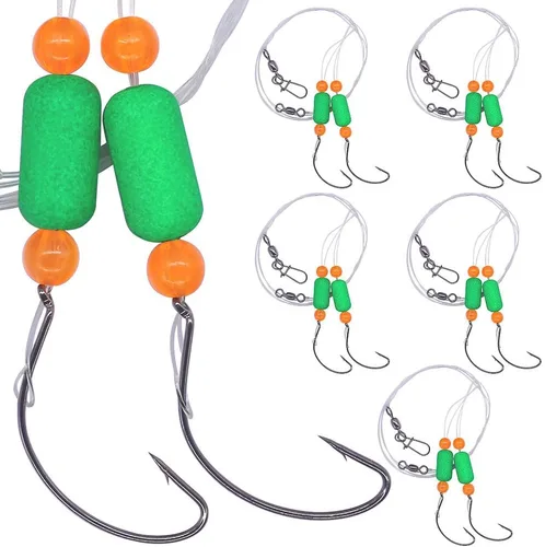 Aparejos Pompano para Pesca de Surf en Agua Salada con Gancho de Doble Círculo y Espacio Amplio - Juego de 6 Accesorios de Pesca de Surf