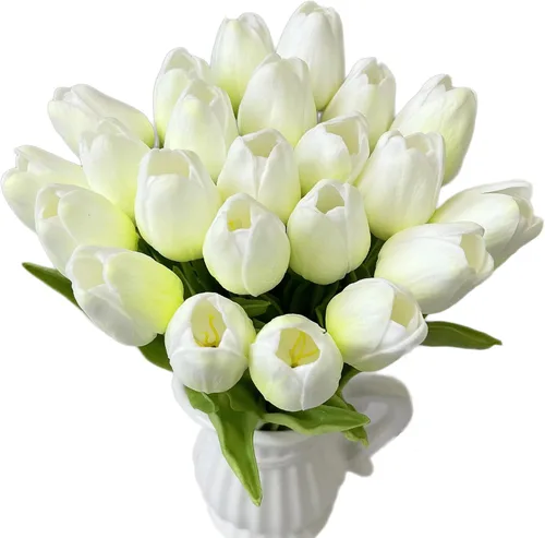 Miniatura 7 de UKELER Tulipanes artificiales a granel, 24 piezas de corona de bricolaje de tacto real, flores de tulipán artificiales para el hogar, cocina, boda