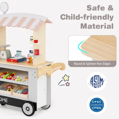 Miniatura 5 de Costzon Juego de tienda de comestibles para niños, juego de soporte de mercado de simulación para niños pequeños con juguete de juego de 30 piezas