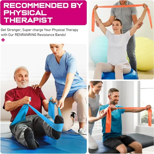 Miniatura 6 de RENRANRING Bandas de resistencia y asas de ejercicio, bandas de ejercicio de 5.9 pies para terapia física, estiramiento, recuperación, pilates