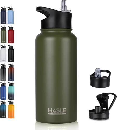 Miniatura 71 de HASLE OUTFITTERS Botella de agua aislada de 22 onzas, botella de agua de acero inoxidable de doble pared, boca ancha con tapa de popote y tapa