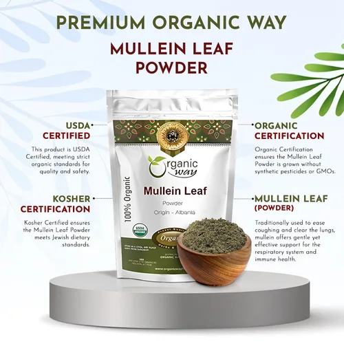 Miniatura 4 de ORGANIC WAY Polvo de hoja de gordolobo (Verbascum thapsus) – Cosecha silvestre europea Certificado orgánico y Kosher Vegano, sin OMG y sin