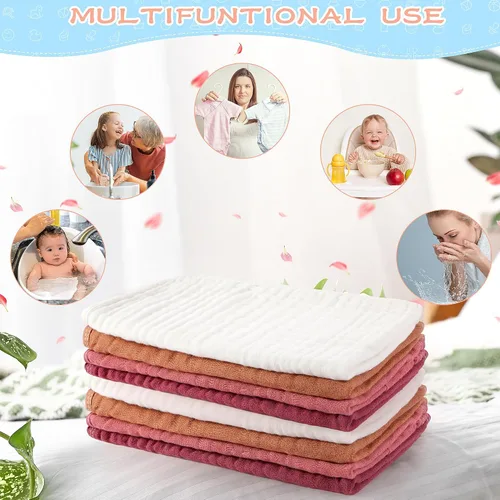 Miniatura 2 de Buryeah Gasas de muselina, 20 piezas, grandes de 20" x 10", 100% algodón, 6 capas súper absorbentes y suaves, toallitas de mano para bebés