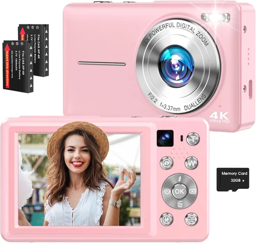 Miniatura 10 de Cámara digital 4K, cámara de videoblogs de 64 megapíxeles con enfoque automático y lente dual, zoom digital 16X, cámara compacta de YouTube