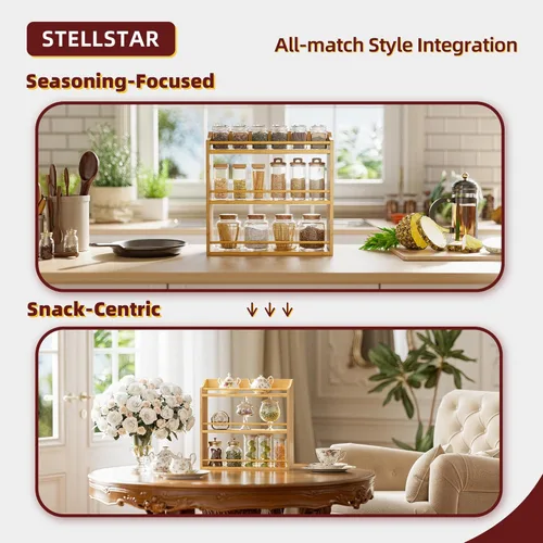 Miniatura 6 de STELLSTAR Estante para especias montado en la pared, organizador de especias para mostrador, soporte de almacenamiento de especias de bambú