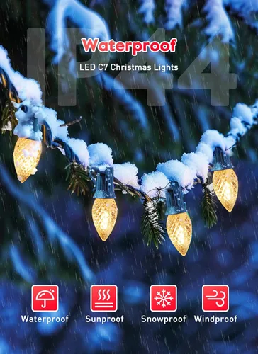 Miniatura 4 de Brightown C7 - Luces LED de Navidad blancas cálidas para exteriores, cadena de luces de Navidad de 17 pies con 25 bombillas de plástico, luces
