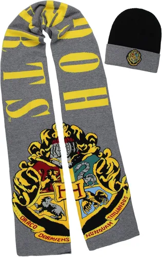 Harry Potter Wizarding World Hogwarts - Conjunto de bufanda y gorro de punto con logotipo de Hogwarts para mujeres y hombres, Multicolor, talla única