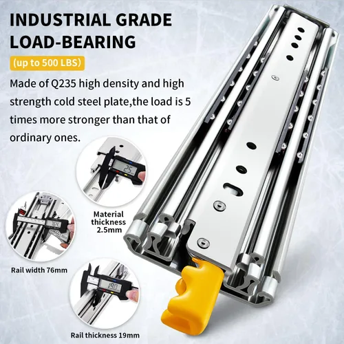 Miniatura 3 de YENUO Correderas de Cajón Resistentes con Cerradura 12 14 16 18 20 22 24 26 28 30 32 34 36 38 40 44 48 52 56 60 Pulgadas Extensión Completa Montaje