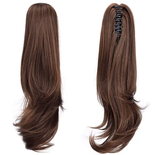 Miniatura 15 de Extensión de Cola de Caballo, Extensión de Cabello con Garra Larga de 20", Piezas de Cabello Sintético Ondulado Liso con Clip en Peluca de Cola