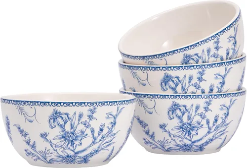 Miniatura 14 de Bico Blooming Moment Juego de 4 Tazones de Cereal, Tazones Hondos de Cerámica de 26 oz para Sopa, Cereal, Ensalada, Fideos, Cocina, Seguros