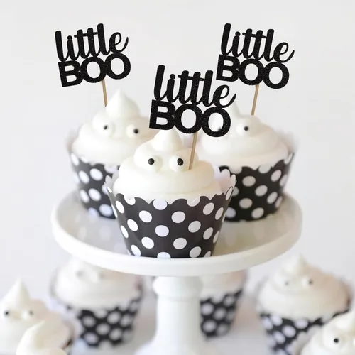 12 piezas hechas a mano para cupcakes Little Boo - Decoración de Halloween y otoño para baby shower (adornos para cupcakes Little Boo)