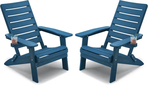Miniatura 12 de YEFU Sillas Adirondack plegables para exteriores: silla de gran tamaño para hoguera resistente con respaldo de arco cómodo y soporte para tazas