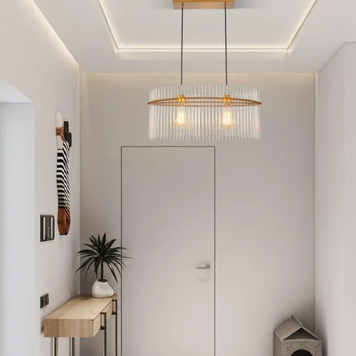 Miniatura 7 de Lámpara de Araña de Cristal Moderna de 2 Luces D23.6 Lámpara de Araña de Comedor Sobre Mesa Luminaria de Techo Colgante Contemporánea Altura
