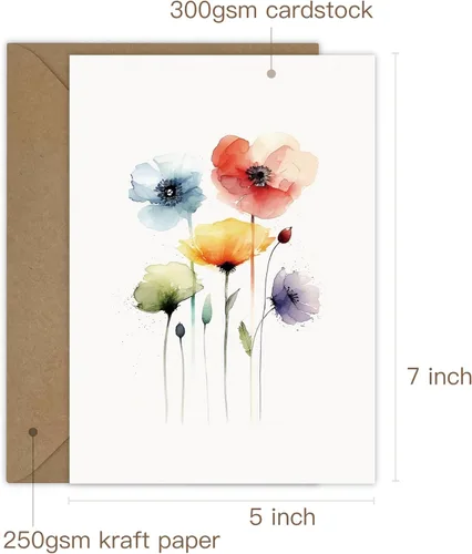 Miniatura 2 de 25 tarjetas de felicitación de flores de acuarela para todas las ocasiones en blanco con sobres