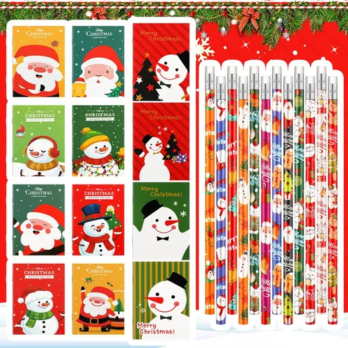 Miniatura 3 de Yexiya 72 piezas de set de papelería de Navidad para niños, mini cuadernos de Navidad y lápices a granel, pequeños blocs de notas de bolsillo