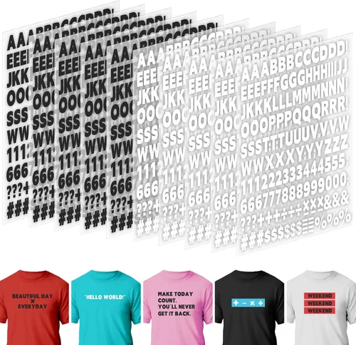 Miniatura 10 de 10 hojas 1660 piezas letras y números termoadhesivos para ropa, letras de vinilo termoadhesivas blancas de 1 pulgada con letras de transferencia