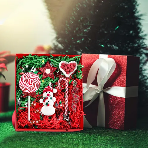 Miniatura 3 de LOMIMOS Relleno de papel de Navidad de 1 libra, papel de rafia de Navidad rojo y verde con confeti de Navidad para envolver regalos, cesta