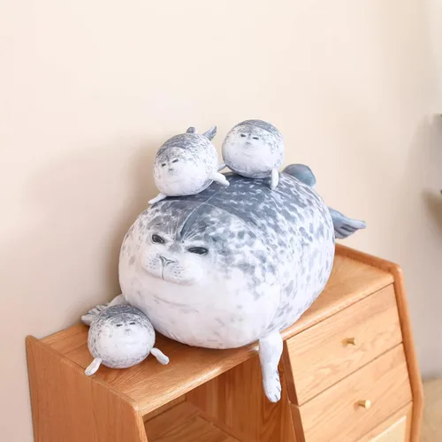 Miniatura 8 de SQEQE Chubby Seal Almohada de peluche con 4 peluches de foca de bebé en su barriga, juguete de peluche de algodón de peluche para niños y adultos