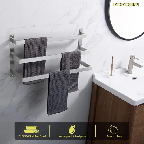 Miniatura 8 de KOKOSIRI Toalleros de baño de 3 niveles, escalera, toalleros, soportes para toallas de pared, estantes de acero inoxidable cepillado, B5006BR-L24
