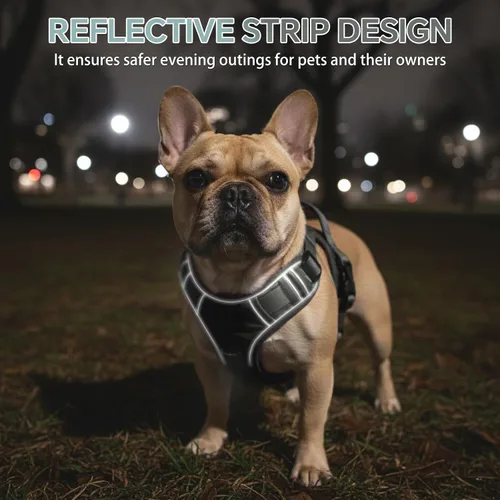 Miniatura 5 de Arnés táctico resistente para perros pequeños, arnés para perro sin tirones con asa y clip frontal, acolchado suave reflectante, panel de , chaleco