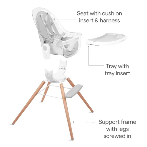 Miniatura 2 de Munchkin® 360° Cloud™ Silla alta para bebé y niño pequeño con asiento transparente y giro de 360°, color blanco y gris con patas de madera