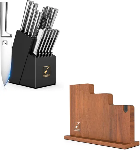 imarku Juego de cuchillos – Juego de cuchillos de cocina japoneses de acero inoxidable de alto carbono para cocina y bloque magnético para cuchillos