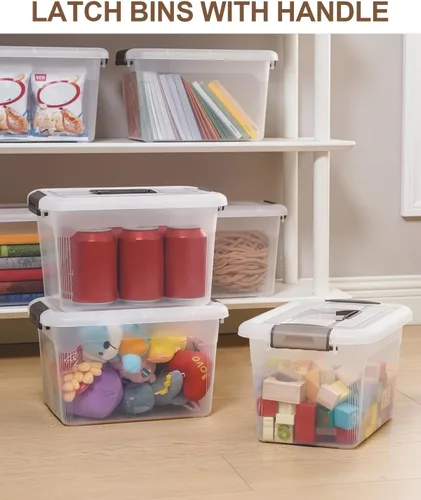 Miniatura 6 de Citylife - Paquete de 4 cubos de almacenamiento de 5.3 cuartos de galón con tapas, contenedores de plástico transparente con mango gris