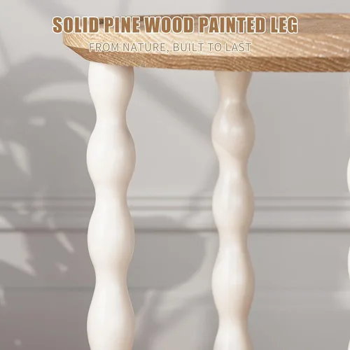 Miniatura 6 de Mesa auxiliar redonda, mesa auxiliar estilo granja de 2 niveles, mesita de noche de madera de 18.5'' hecha a mano con aspecto desgastado, mesa