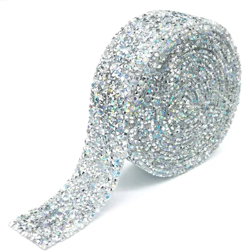 Miniatura 11 de Dowarm Cinta de diamantes de imitación de 3 yardas, rollo de cinta de diamantes de imitación, envoltura de malla con diamantes de imitación Negro
