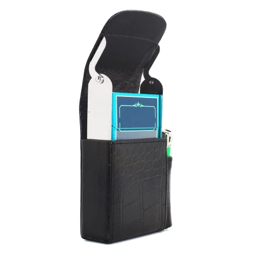 Miniatura 3 de Boshiho Caja de cigarrillos de cuero PU con encendedor titular bolsa de tabaco el mejor regalo para hombres mujeres (negro)