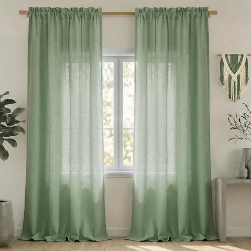 Miniatura 47 de Mrs.Naturall - Cortinas transparentes con bolsillo para barra de 36x63 pulgadas de lino mezclado negro