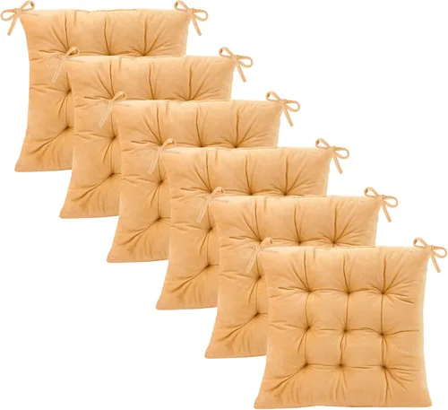 Miniatura 26 de Juego de 2 cojines para sillas de comedor con lazos, almohadilla antideslizante para silla de cocina para interior y tapete de asiento de comedor