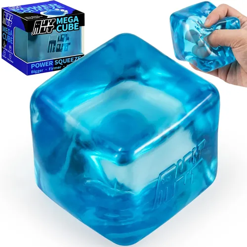 MEGA Cube Premium - Juguete antiestrés esponjoso de gran tamaño para manos grandes y adultos, gel ultra firme para alivio del estrés y enfoque Azul