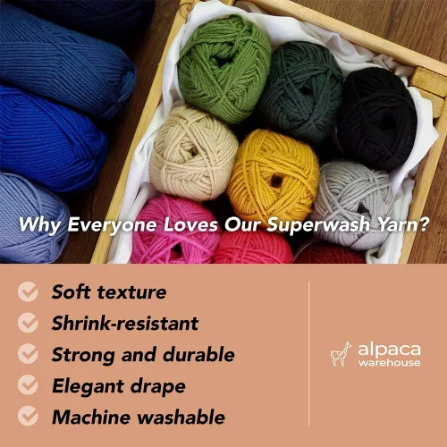 Miniatura 2 de 100% lana pura Superwash de Alpaca Warehouse, juego de 3 madejas (150 gramos) de peso DK - Procedencia directa de Perú - Celestialmente suave