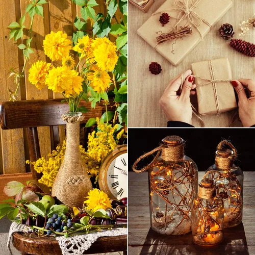 Miniatura 7 de Tenn Well Cordel de yute, 328 pies 0.091 in 6 capas cuerda de jardín natural, cuerda de yute resistente para manualidades, envoltura de regalos